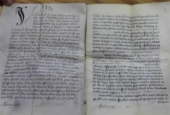 Document - Letters Patent, 4 sewn vellum manuscript leaves concerning improvements in spinning hemp